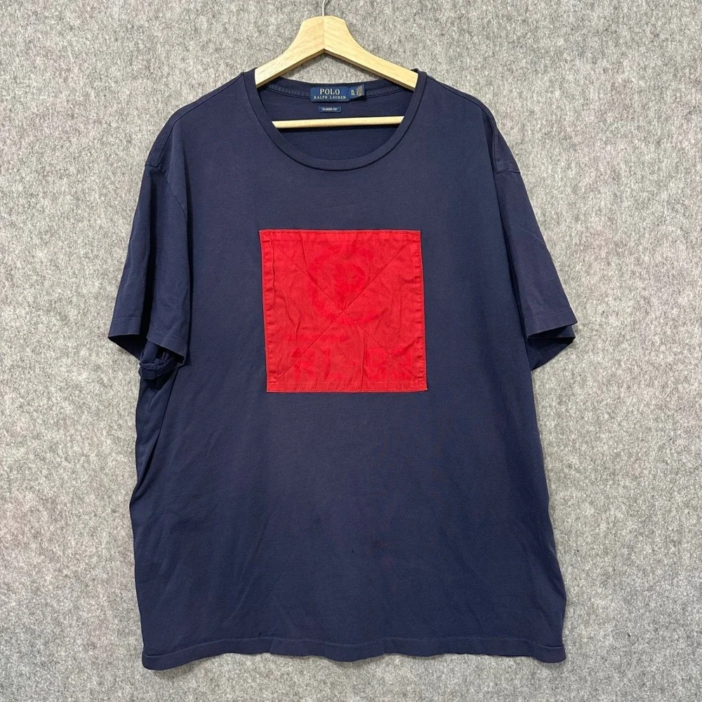 Polo Ralph‎ Lauren Mens Navy Blue Classic Fit T Shirt XL Red Square Logo